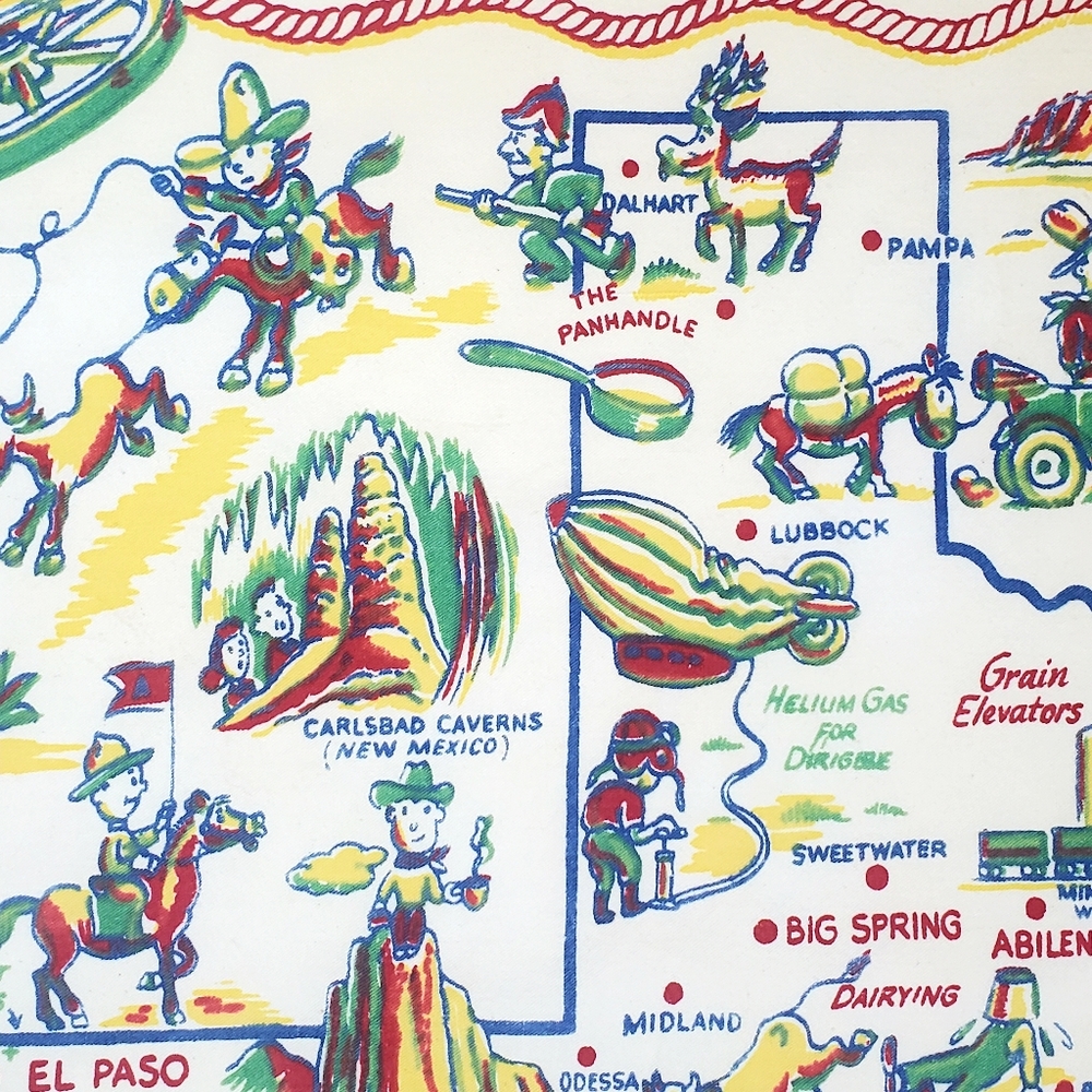 SOLD Vtg Texas Novelty Souvenir Tablecloth 37"x 32" Lone Star State Caricature - Picture 10 of 15